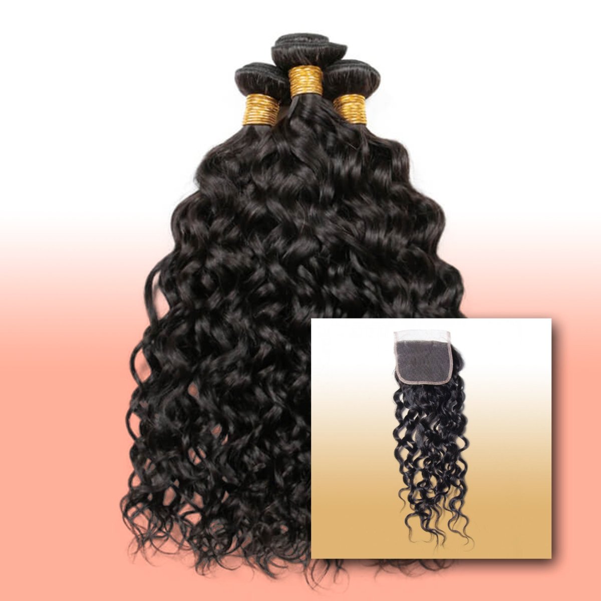 Virgin Bundle Deals W/ Closure - Sandras Luxury StudiosVirgin Water WaveBundles Deal 1 (14”, 16”, 18”) + 14” Closure